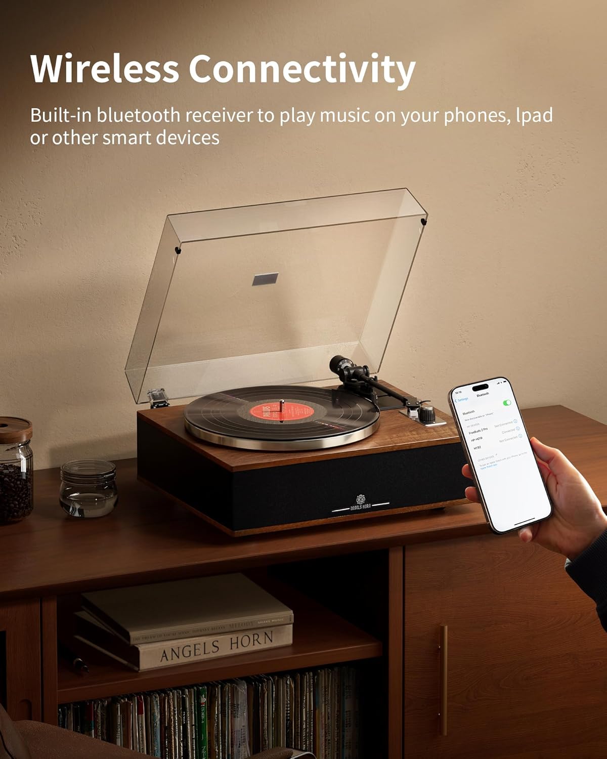 Bluetooth Belt-Drive 2-Speed Record Player Turntable with Built-in Speakers Phono Preamp & AT-3600L Magnetic Cartridge Zevon