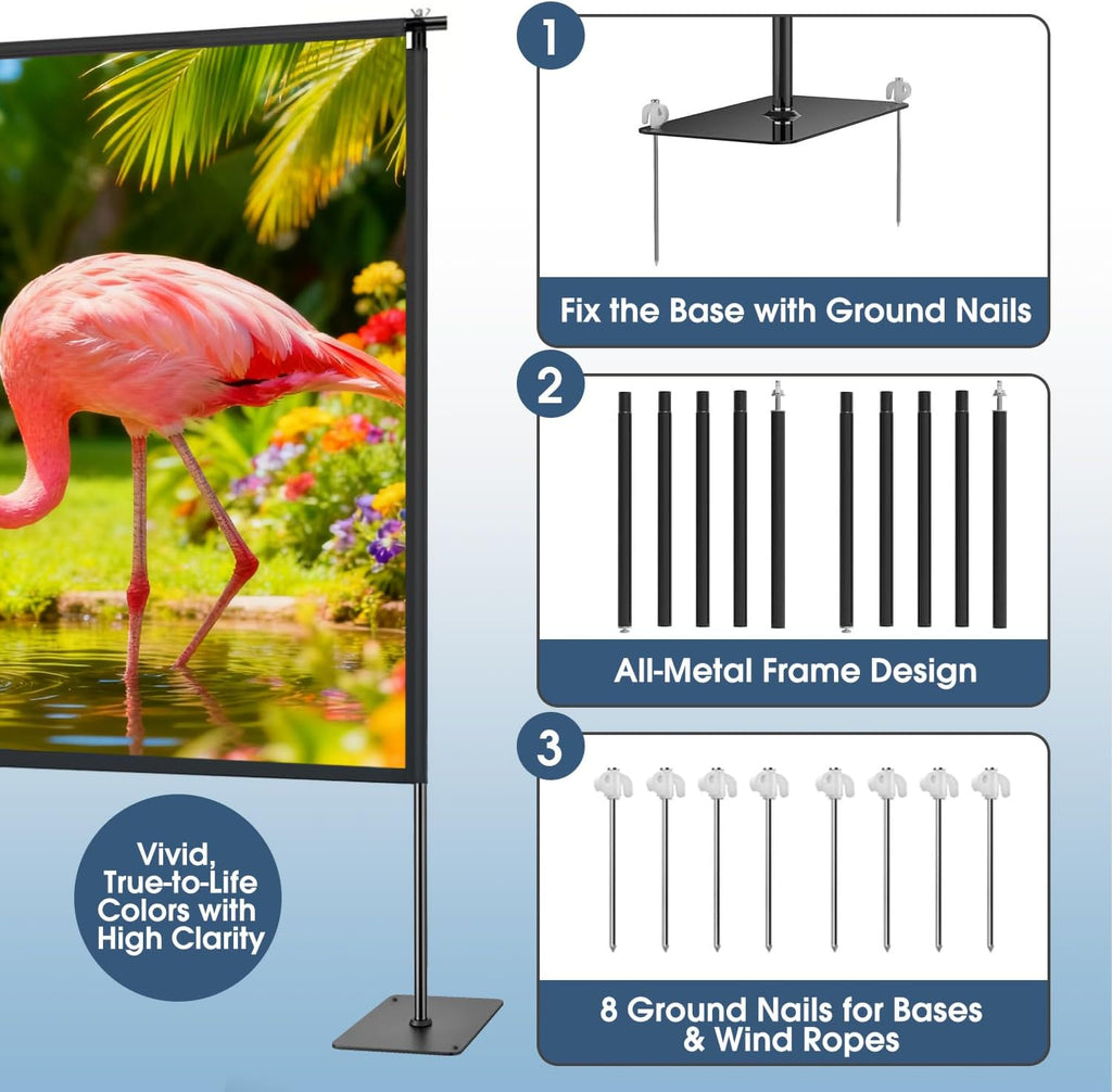 120" Portable Projector Screen with Stand All-Metal Frame Wrinkle-Free 16:9 4K HD Indoor Outdoor Movie Screen with Carry Bag Zevon