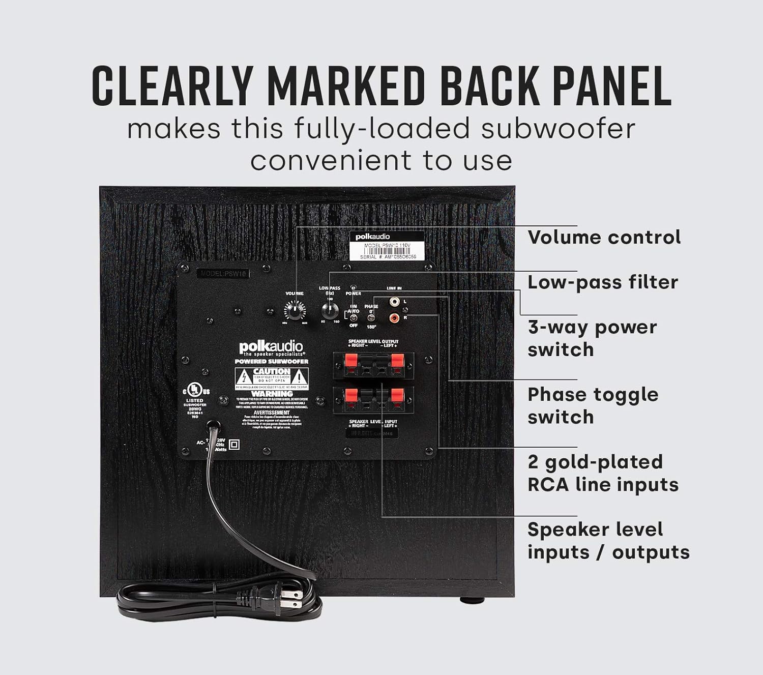 Polk Audio PSW10 10" Powered Subwoofer Compact Home Theater Big Bass Speaker with Power Port Technology Up to 100W Zevon