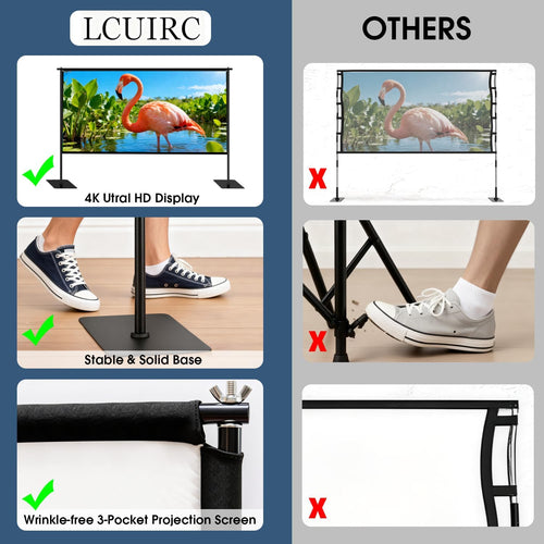 120" Portable Projector Screen with Stand All-Metal Frame Wrinkle-Free 16:9 4K HD Indoor Outdoor Movie Screen with Carry Bag Zevon
