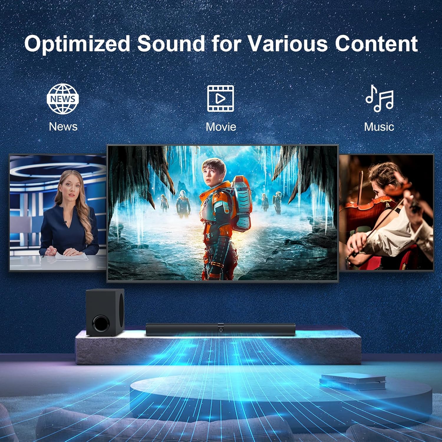 Assistrust KY-8000 110W 2.1-Channel Sound Bar with Subwoofer 3 EQ Modes Bluetooth ARC Optical & AUX Zevon