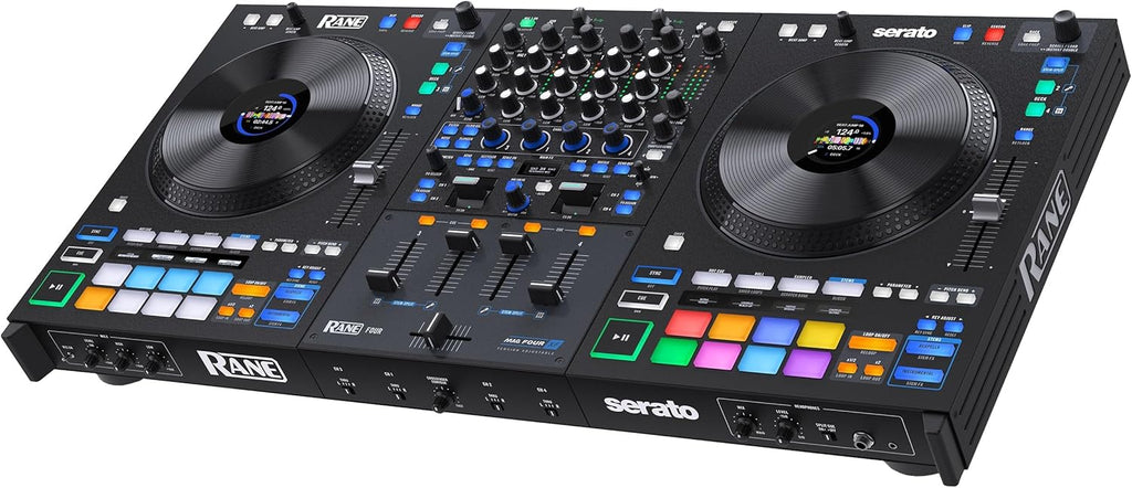 RANE FOUR 4-Deck Advanced Stems DJ Controller with 8.5" Jog Wheels Serato DJ Pro Included Zevon