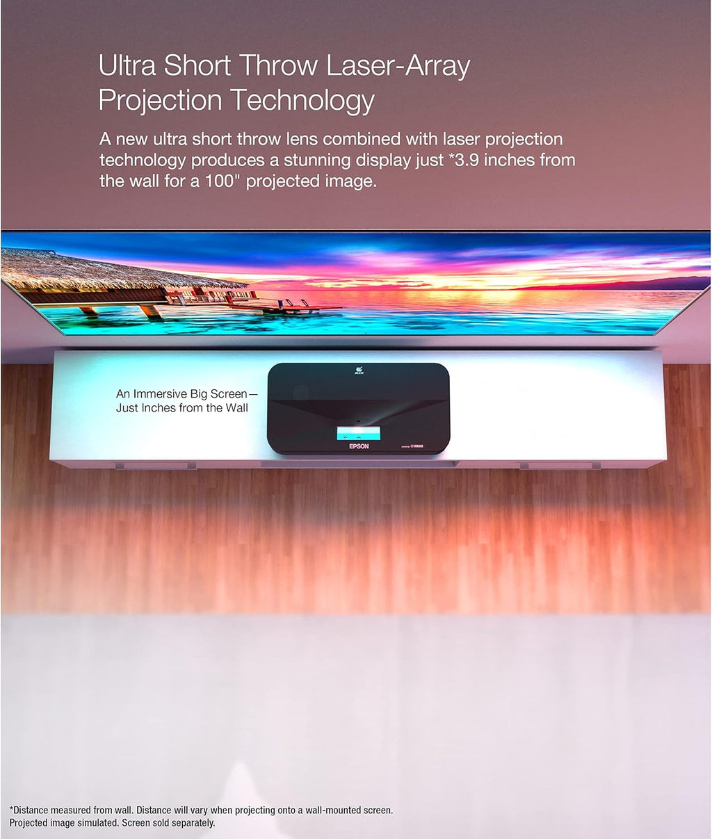 LS800 Ultra Short Throw 3-Chip 3LCD Smart Laser Projector 4000 Lumens 4K PRO-UHD Android TV Yamaha Speakers Black Zevon