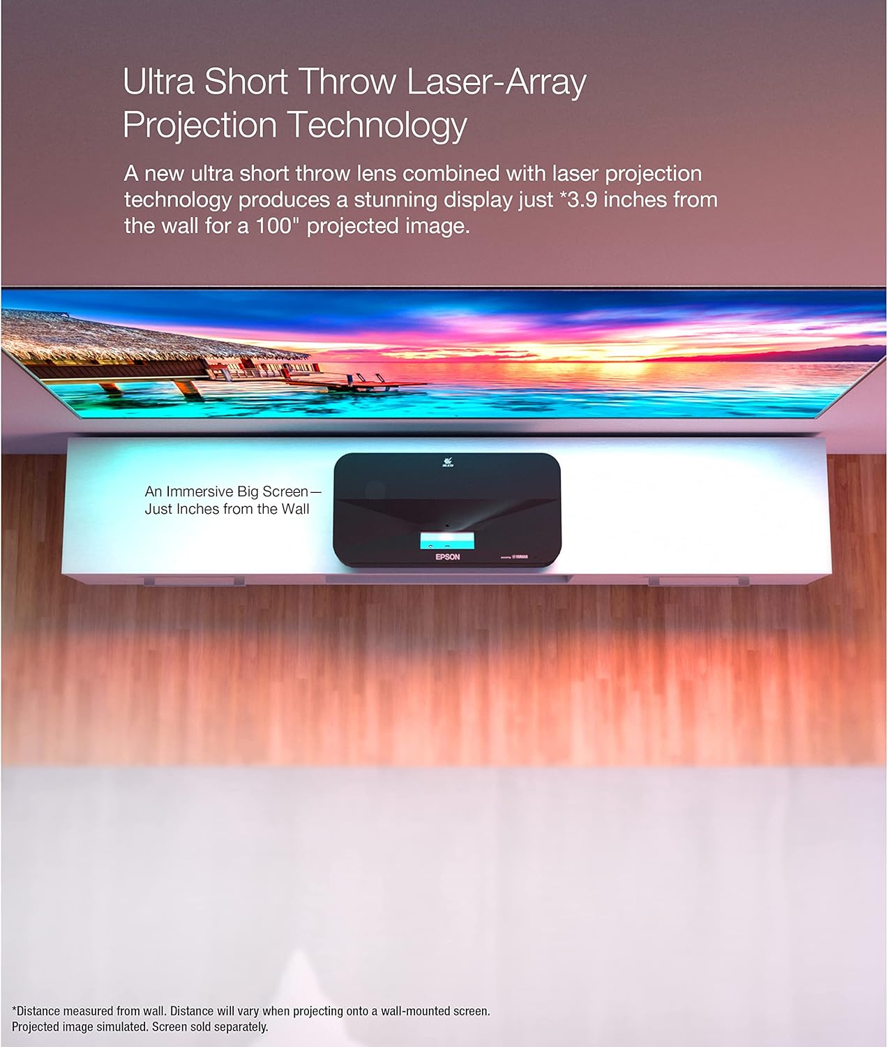 LS800 Ultra Short Throw 3-Chip 3LCD Smart Laser Projector 4000 Lumens 4K PRO-UHD Android TV Yamaha Speakers Black Zevon