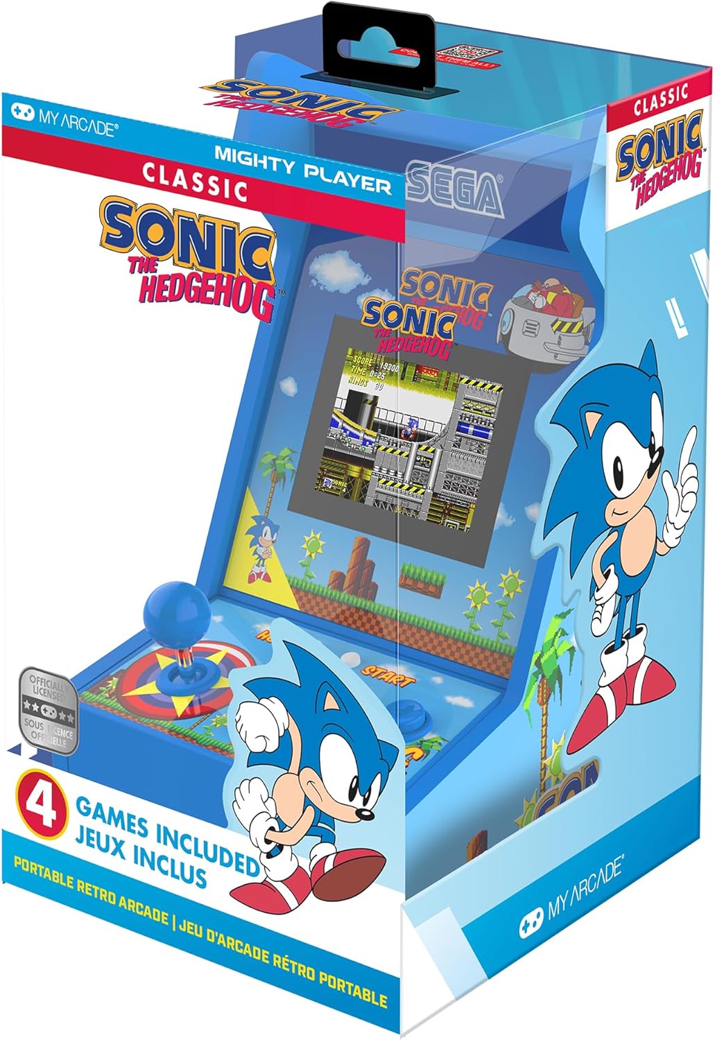 My Arcade Sonic The Hedgehog Mighty Player 11-Inch Portable Arcade Cabinet 4-in-1 Classic Sega Games Console Zevon