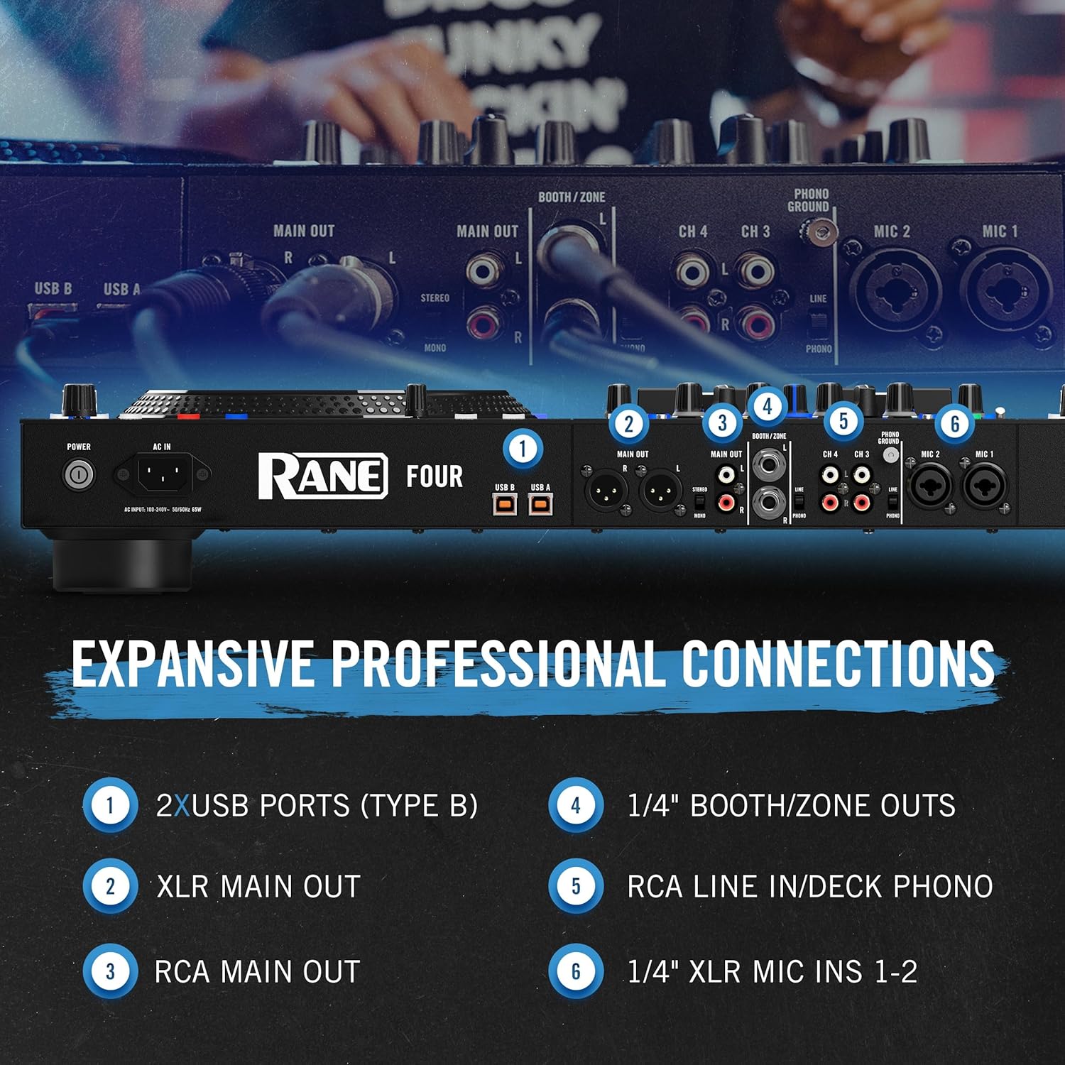 RANE FOUR 4-Deck Advanced Stems DJ Controller with 8.5" Jog Wheels Serato DJ Pro Included Zevon