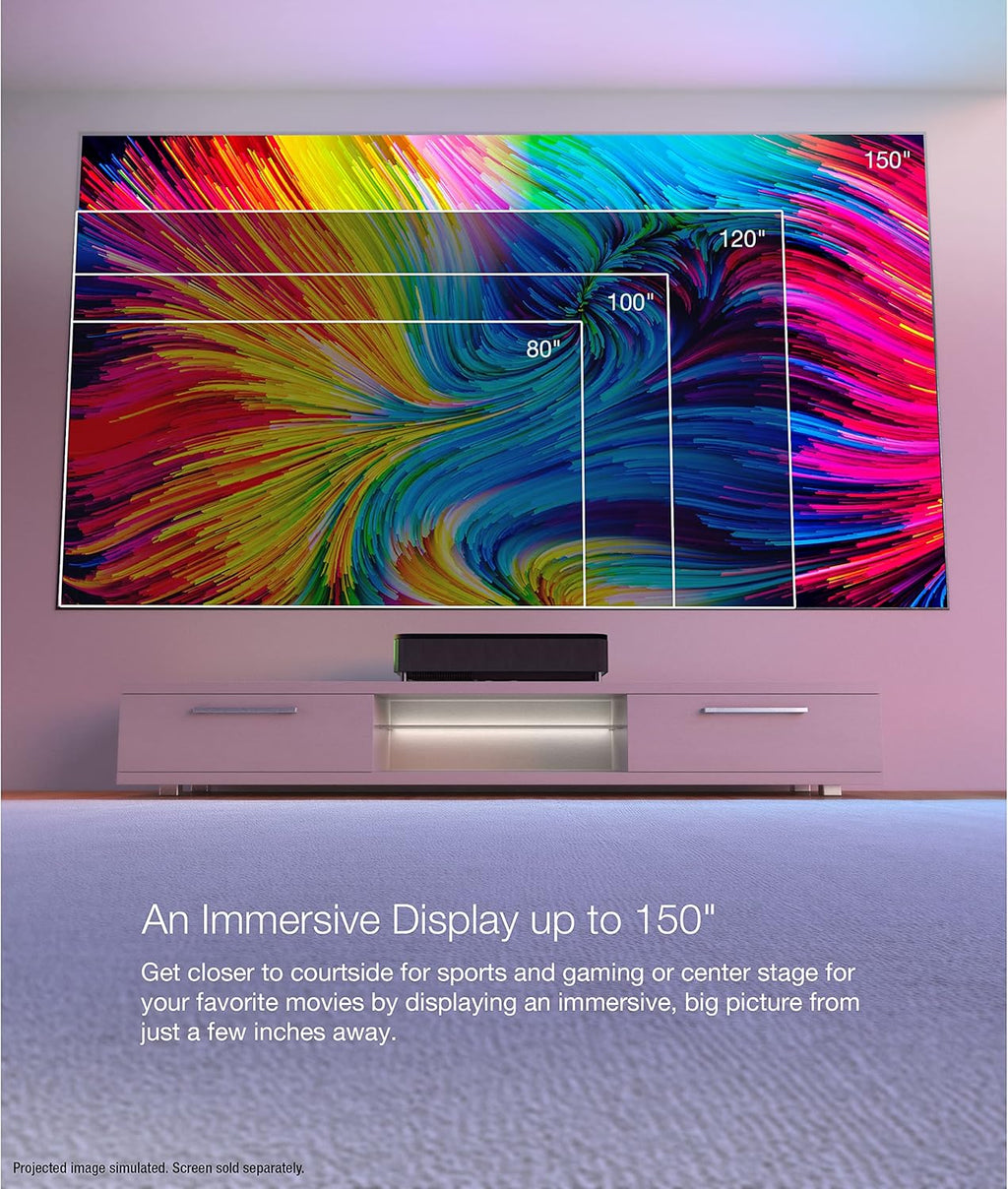 LS800 Ultra Short Throw 3-Chip 3LCD Smart Laser Projector 4000 Lumens 4K PRO-UHD Android TV Yamaha Speakers Black Zevon